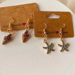 TWO Pairs of Shell & Starfish Beach Themed Fashion Earrings Set(s)